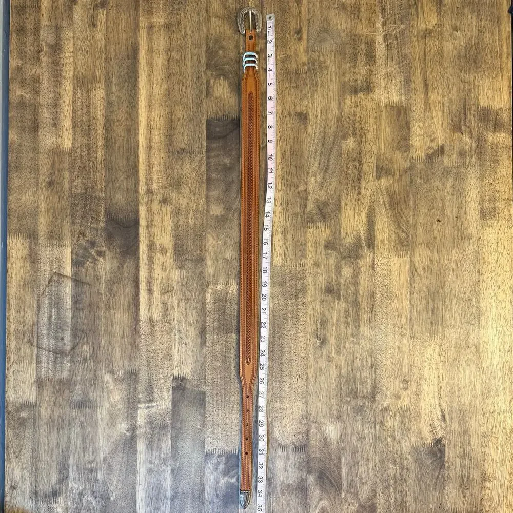 Tony Llama Western Belt Leather Braided Embossed Silver Buckle Cowboy Size 28
